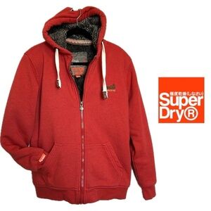 Superdry Orange Label Vintage Logo Borg Lined Zip Hoodie Size L